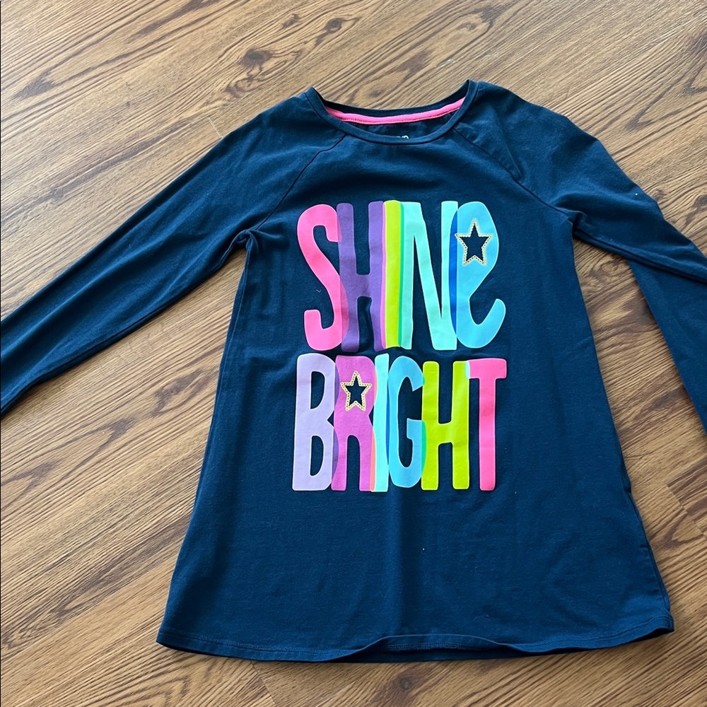 Kids 'Shine Bright' Long-Sleeve Top - Navy with Neon Lettering